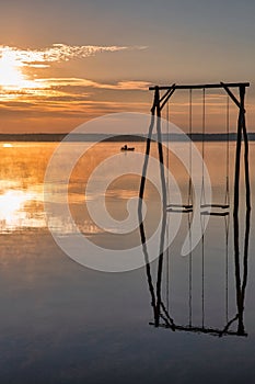 Romantic sunrise White Lake. Rivne region, Ukraine