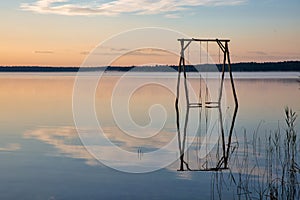 Romantic sunrise White Lake. Rivne region, Ukraine