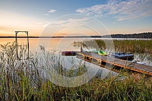 Romantic sunrise White Lake. Rivne region, Ukraine