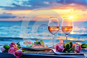 Romantic sunset dinner on the beach