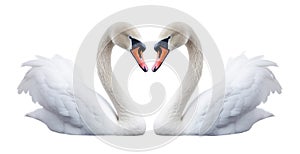 romantic swan couple making heart with necks. transparent background