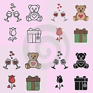 Romantic symbols. Romance icons. Set of elements for Valentine\'s Day