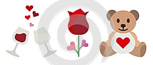 Romantic symbols. Romance icons. Set of elements for Valentine\'s Day