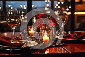 Romantic table setting with candles and flowers