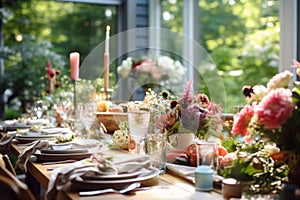 Romantic table setting with candles and flowers