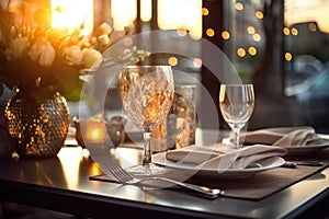 Romantic table setting with candles and flowers