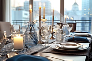 Romantic table setting with candles and flowers