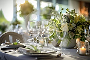 Romantic table setting with candles and flowers