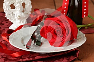 Romantic table setting with roses for the St. Valentine