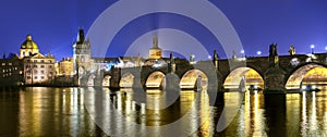 Romantic Travel Destination, Charles Bridge at Night, Historical Prague