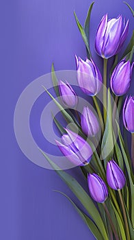 Romantic tulip display Purple bouquet on veri peri background banner