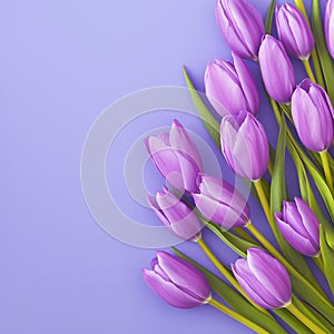 Romantic tulip display Purple bouquet on veri peri background banner