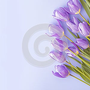 Romantic tulip display Purple bouquet on veri peri background banner