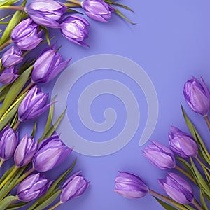 Romantic tulip display Purple bouquet on veri peri background banner