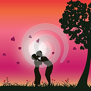 Romantic under the tree, Vector illustrations