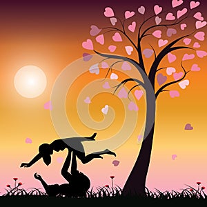 Romantic under the tree, Vector illustrations