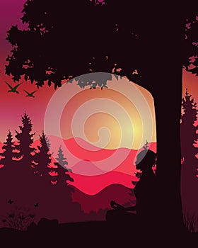 Romantic under the tree, Vector illustrations