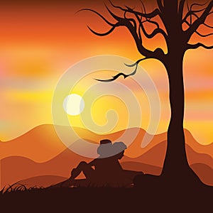 Romantic under the tree, Vector illustrations
