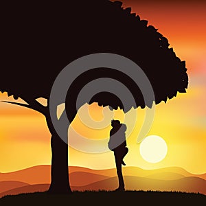 Romantic under the tree, Vector illustrations