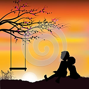 Romantic under the tree, Vector illustrations