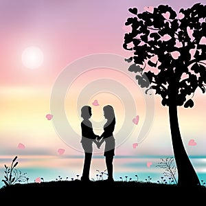 Romantic under the tree, Vector illustrations