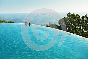 Romantic Vacation For Couple In Love. People In Summer Pool