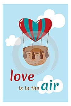 Romantic valentine card design. Love air balloon