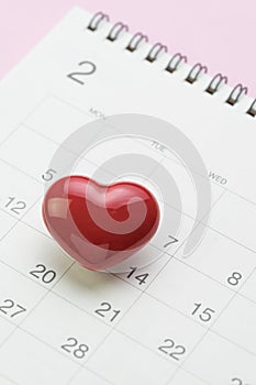 Romantic Valentine day card calendar concept, clean white Feb pa photo