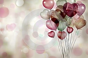 Valentine\'s day background with heart-shaped balloons and bokeh photo
