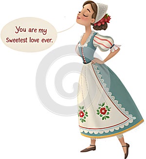 Romantic Valentine\'s Day clipart featuring a beautiful, elegant girl. photo