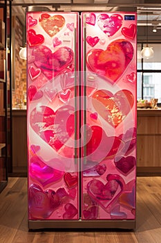Romantic valentine's day decorated refrigerator with love and heart-shaped decor