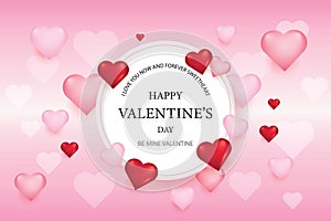 Romantic Valentine`s Day greeting card with red and pink hearts