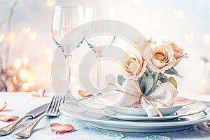 Romantic Valentine's Day table setting with roses