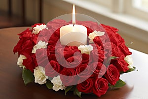 Romantic Valentines Day Scene. Candlelight, Vibrant Flowers, roses, and Love Everywhere, background