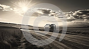 Romantic Van Adventure On A Sunlit Dirt Road