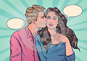 Romantic vector illustration in pop art style on love story theme.