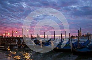 Romantic Venice Sunrise with Gondolas