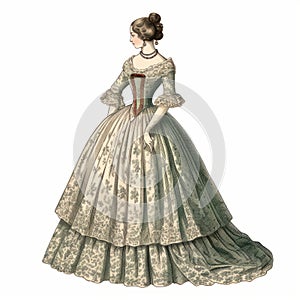 Romantic Victorian Dress Vintage Costume Illustration