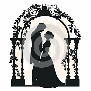 Romantic Victorian-inspired Wedding Silhouette Illustration