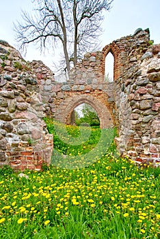 romantic view of medieval ruin of christian church