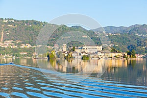 Romantic view of San Giulio island at Lake Orta, Piedmont, Italy