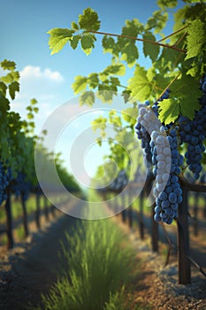 Romantic View from a Vineyard with Grapes and Vines
