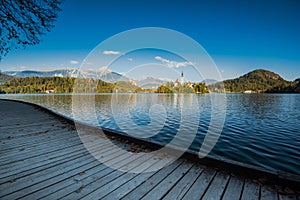 Romantic views over famous Bled lake in Slovenia