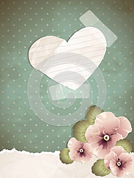 Romantic vintage illustration with a paper heart