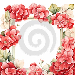 Romantic Watercolor Begonia Frame With Soft Shading