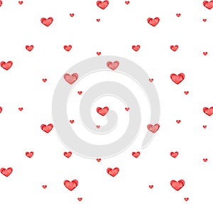 Romantic watercolor seamless pattern. Colorful hearts background. Background with red love. Perfect for textile, fabric, wrapping