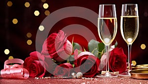 Romantic wedding celebration champagne, love, decoration, gift, flower, drink generated by AI generated by AI