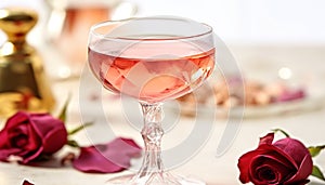 Romantic wedding celebration wine, flower, elegance, love, champagne, gourmet, decoration generated by AI