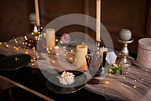 Romantic or Wedding dinner setup or Holiday table setting