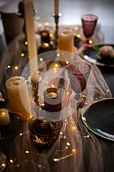 Romantic or Wedding dinner setup or Holiday table setting